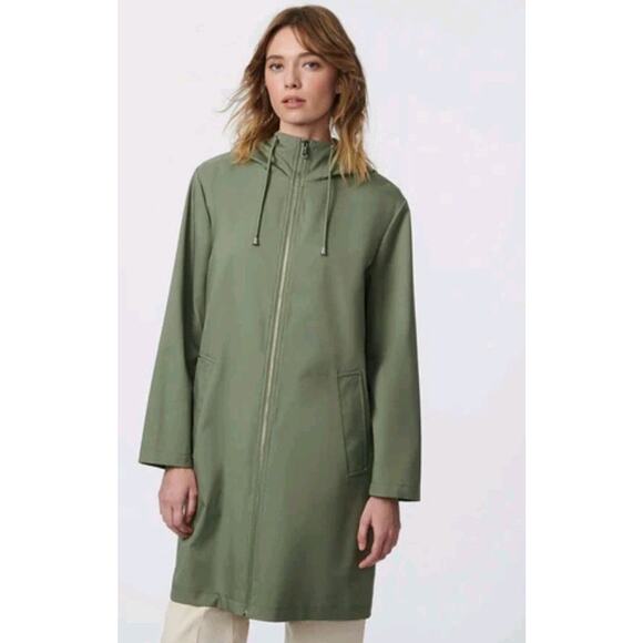 Bernardo Jackets & Blazers - Bernardo Long Hooded Raincoat Olive Green Womens M Minimalist
